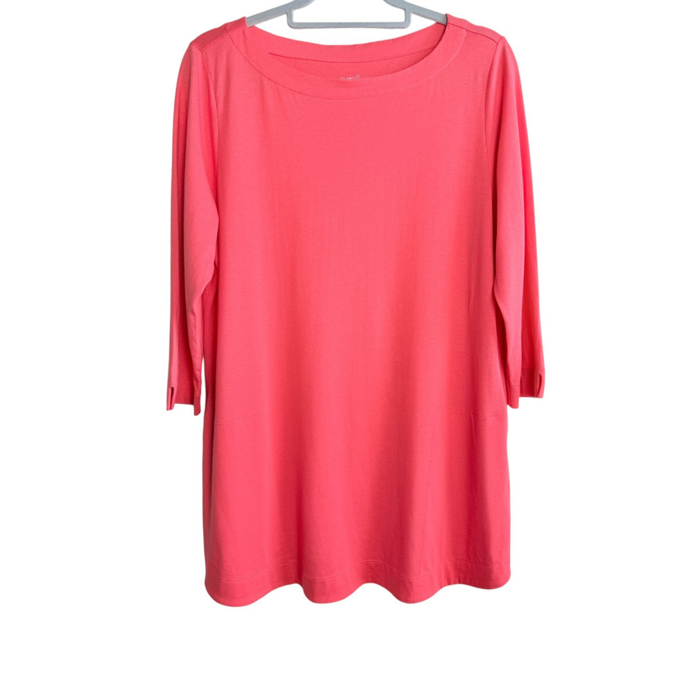 Pure Jill J.Jill Knit A-Line Tunic Womens M Coral Pink 3/4 Sleeve Pockets Modal